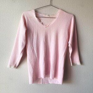 80s Made in USA Fruit of the Loom Pink Waffle Knit Thermal Shirt Women's L